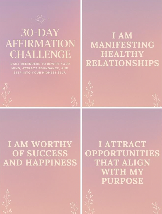 Digital Affirmation Cards | 30-Day Printable Mindset & Manifestation Deck for Self-Care, Positivity & Daily Motivation