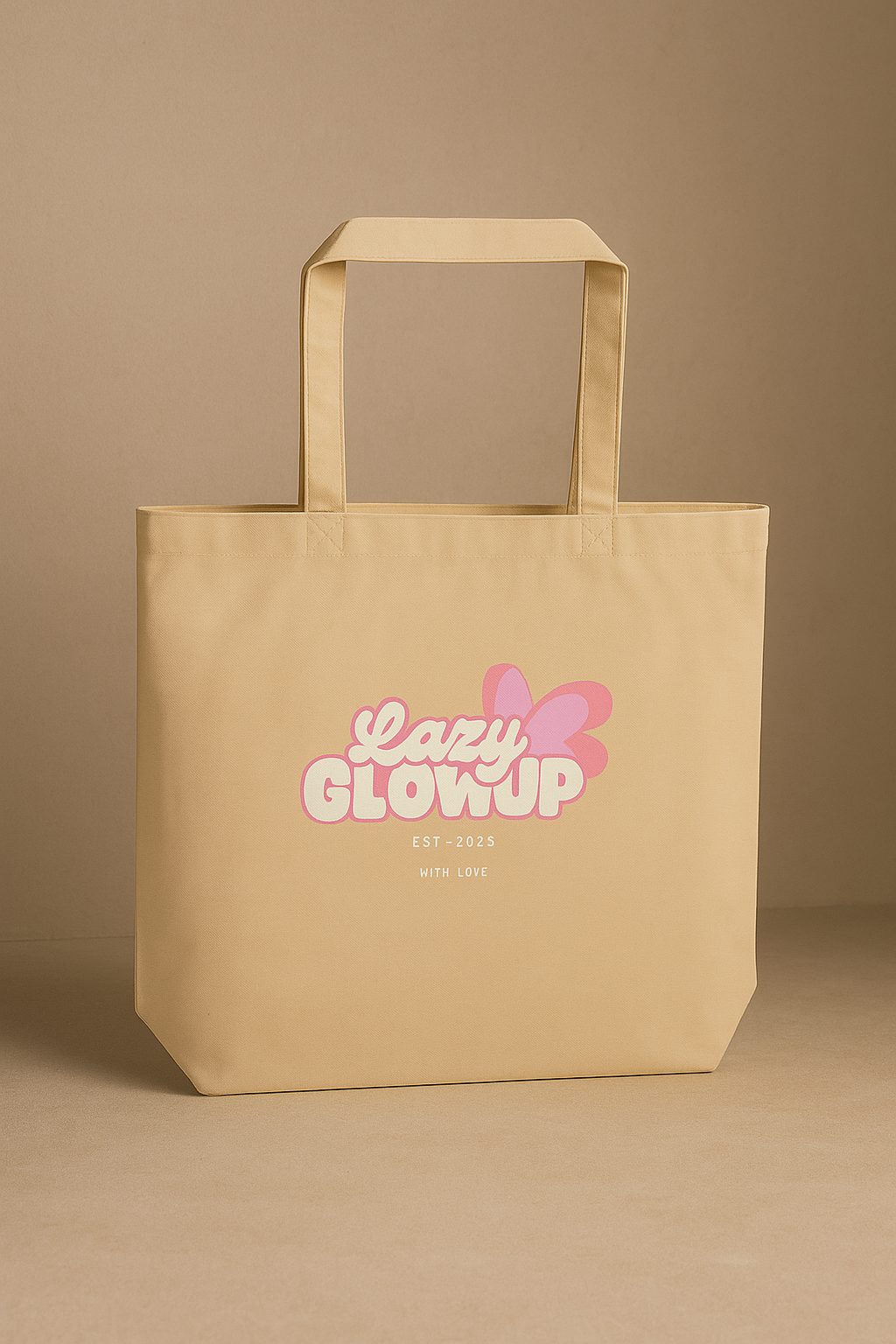 LazyGlowUp™ Large Organic Tote Bag | Aesthetic Beige Eco Tote for Everyday Glow-Ups