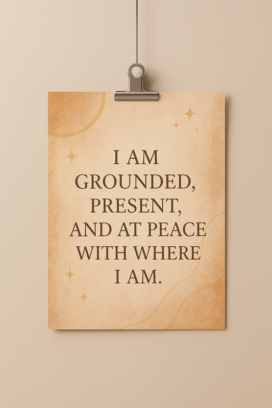 “I Am Grounded, Present, and at Peace” – Neutral Minimalist Affirmation Poster | Gold & Cream Motivational Wall Art