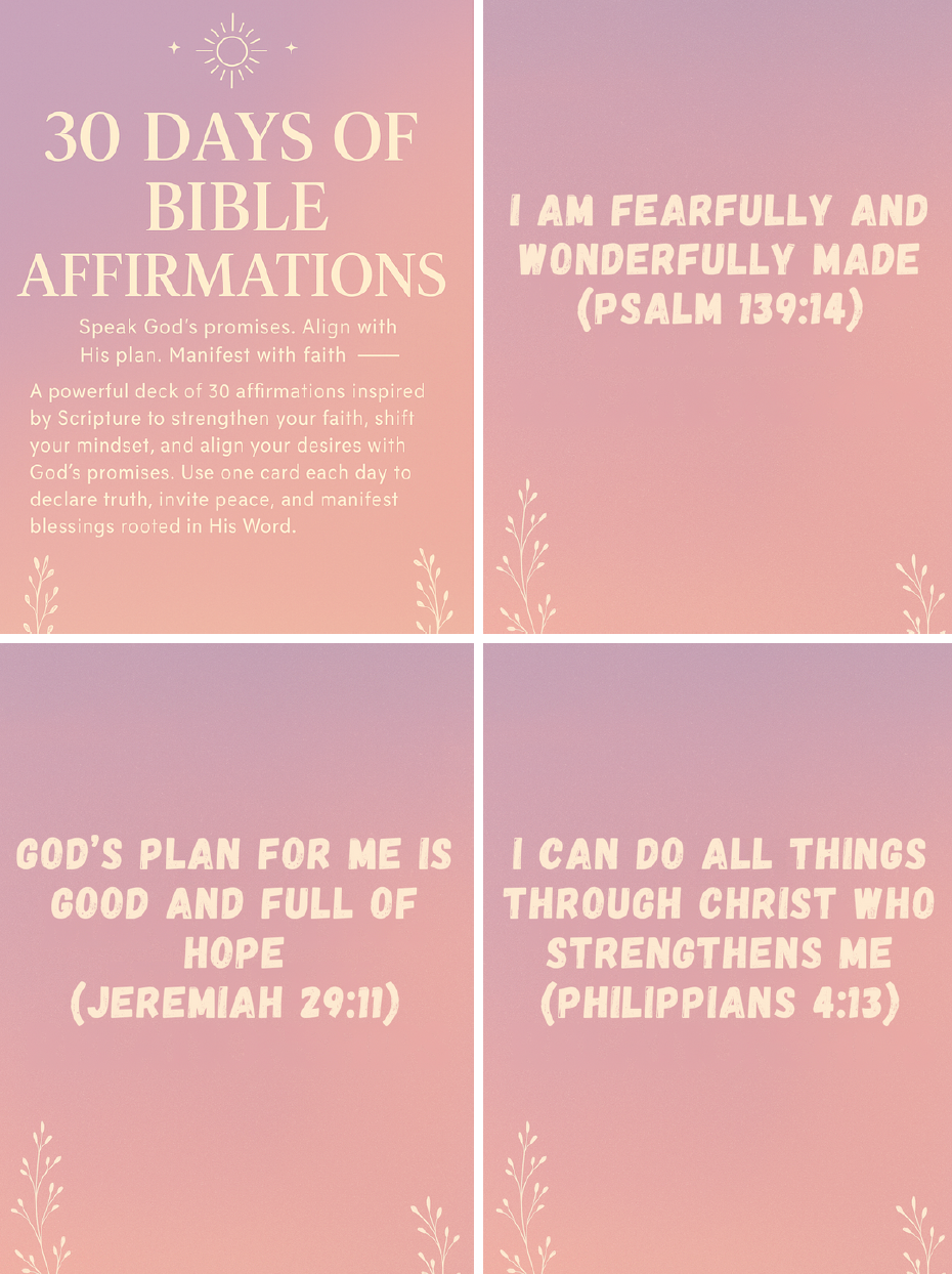 30-Day Bible Affirmation Cards | Scripture Deck | Printable & Digital Faith Gift for Prayer, Manifestation & Journaling